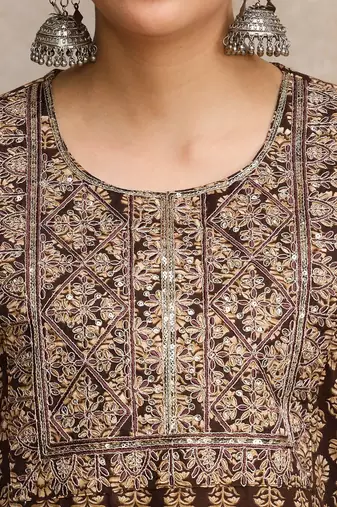 Women Ethnic Motifs Printed Regular Thread Work Pure Cotton Kurta with Trousers & With Dupatta
