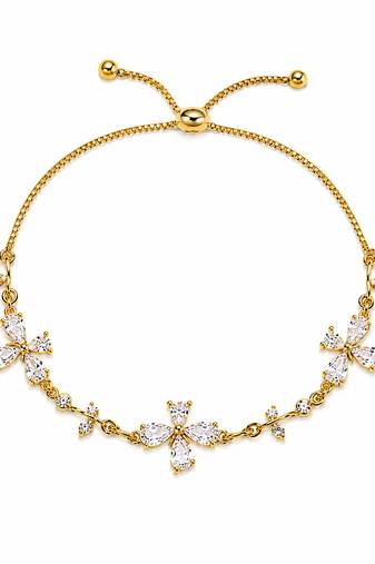 18k gold plated cz floral adjustable bracelet