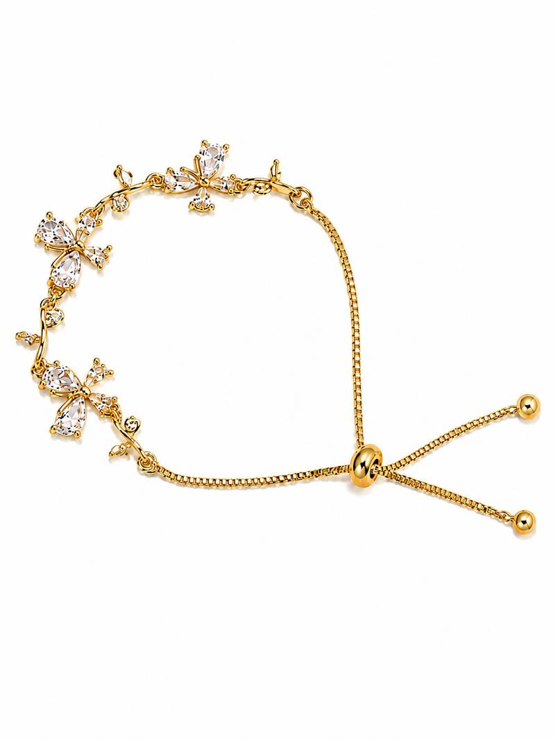 18k gold plated cz floral adjustable bracelet