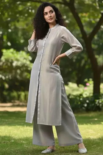 Women Solid Straight Kurta with Palazzo