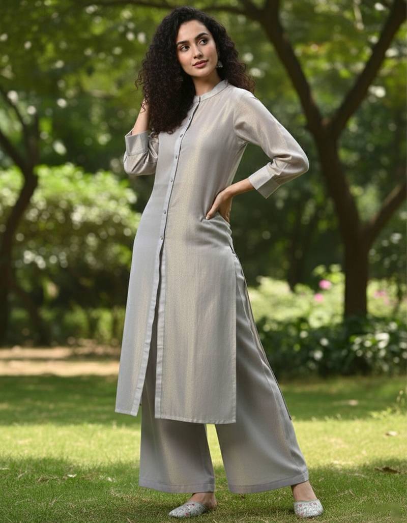 Women Solid Straight Kurta with Palazzo
