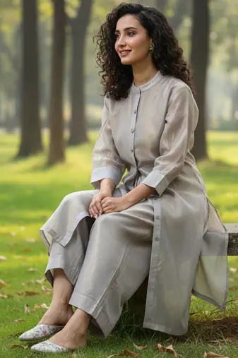 Women Solid Straight Kurta with Palazzo