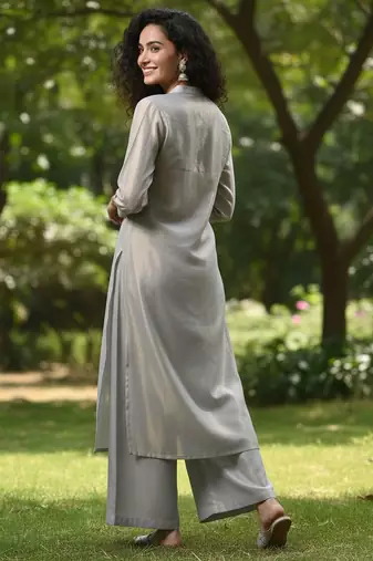 Women Solid Straight Kurta with Palazzo