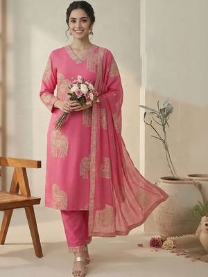 Women Ethnic Motifs Printed Regular Kurta with Trousers & With Dupatta 1