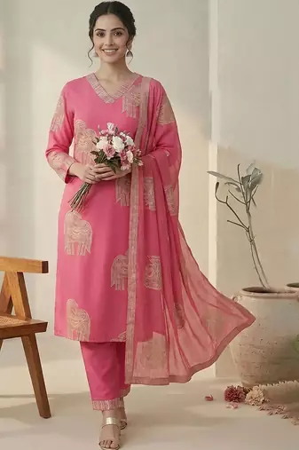 Women Ethnic Motifs Printed Regular Kurta with Trousers & With Dupatta