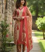 Women Ethnic Motifs Printed Regular  Cotton Kurta with Trousers & With Dupatta