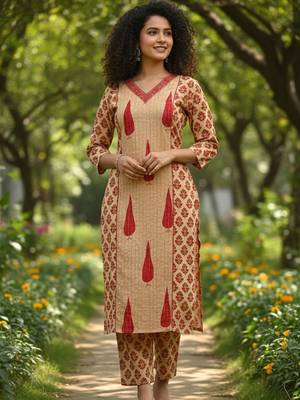 Women Ethnic Motifs Printed Regular  Cotton Kurta with Trousers & With Dupatta 4