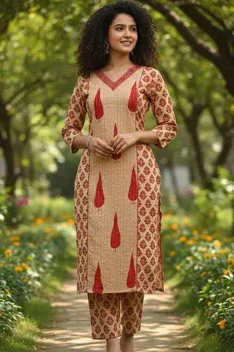 Women Ethnic Motifs Printed Regular Pure Cotton Kurta with Trousers & With Dupatta