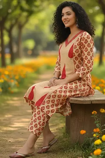 Women Ethnic Motifs Printed Regular Pure Cotton Kurta with Trousers & With Dupatta