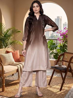 Women Ombre Dyed Regular Beads and Stones Kurta with Palazzos 1