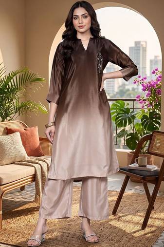 Women Ombre Dyed Regular Beads and Stones Kurta with Palazzos