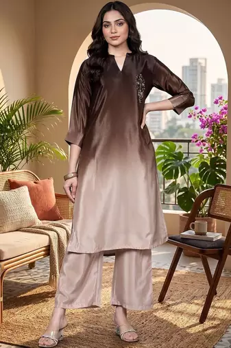 Women Ombre Dyed Regular Beads and Stones Kurta with Palazzos