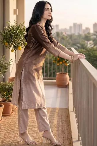 Women Ombre Dyed Regular Beads and Stones Kurta with Palazzos