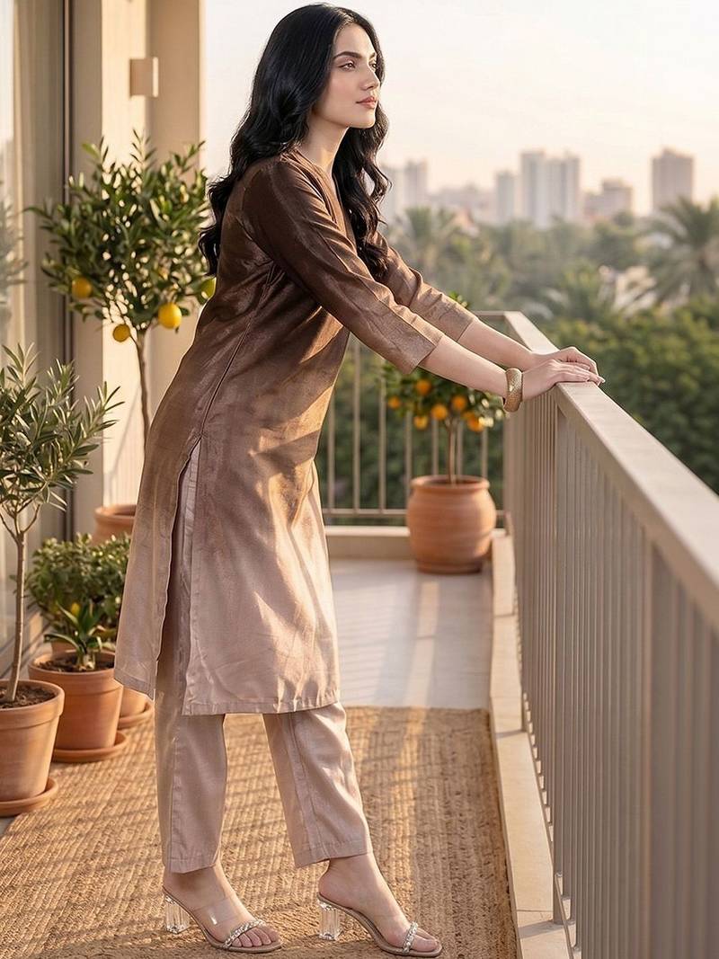 Women Ombre Dyed Regular Beads and Stones Kurta with Palazzos