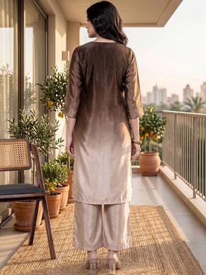 Women Ombre Dyed Regular Beads and Stones Kurta with Palazzos 3
