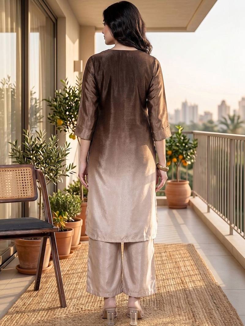 Women Ombre Dyed Regular Beads and Stones Kurta with Palazzos
