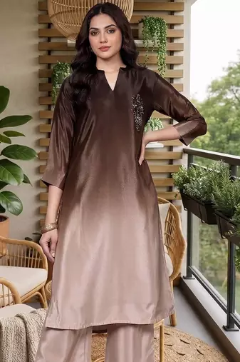 Women Ombre Dyed Regular Beads and Stones Kurta with Palazzos