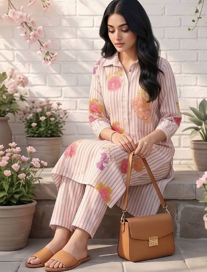 Women Floral Printed Regular Chanderi Silk Kurta with Trousers