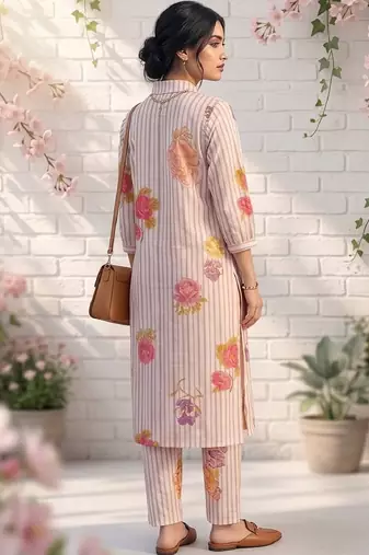 Women Floral Printed Regular Chanderi Silk Kurta with Trousers