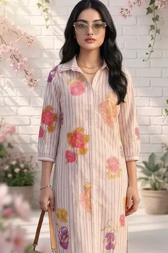 Women Floral Printed Regular Chanderi Silk Kurta with Trousers