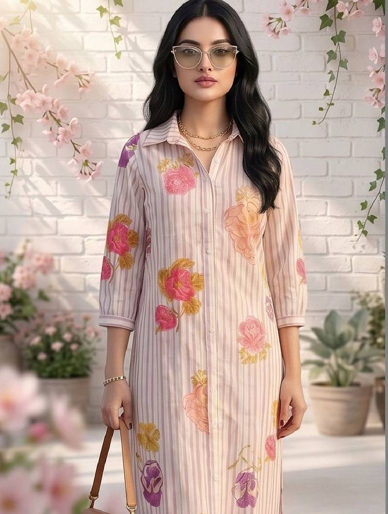 Women Floral Printed Regular Chanderi Silk Kurta with Trousers