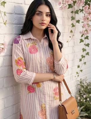 Women Floral Printed Regular Chanderi Silk Kurta with Trousers 6