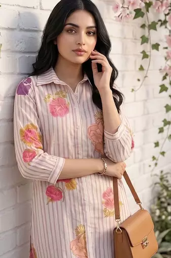 Women Floral Printed Regular Chanderi Silk Kurta with Trousers