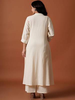 Floral Embroidered Thread Work  Cotton Kurta With Trousers 4