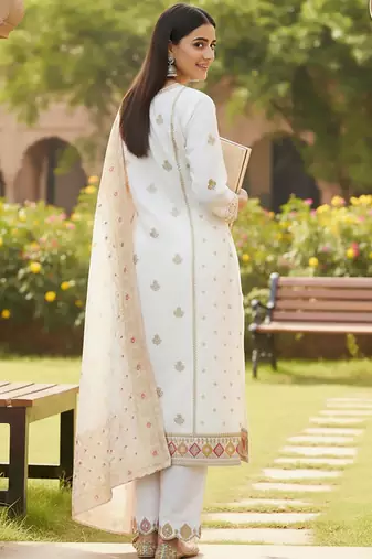 Women Ethnic Motifs Embroidered Regular Thread Work Kurta with Trousers & With Dupatta