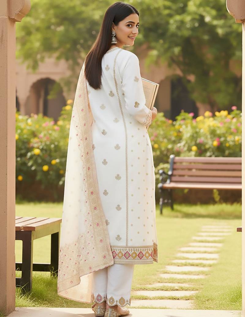 Women Ethnic Motifs Embroidered Regular Thread Work Kurta with Trousers & With Dupatta
