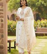 Women Ethnic Motifs Embroidered Regular Thread Work Kurta with Trousers & With Dupatta