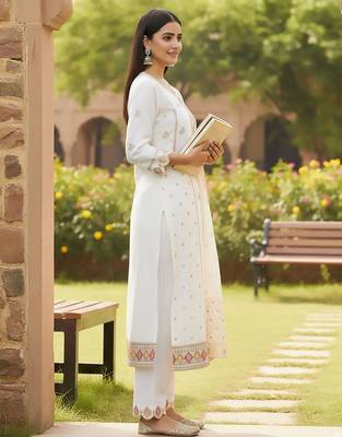 Women Ethnic Motifs Embroidered Regular Thread Work Kurta with Trousers & With Dupatta 5