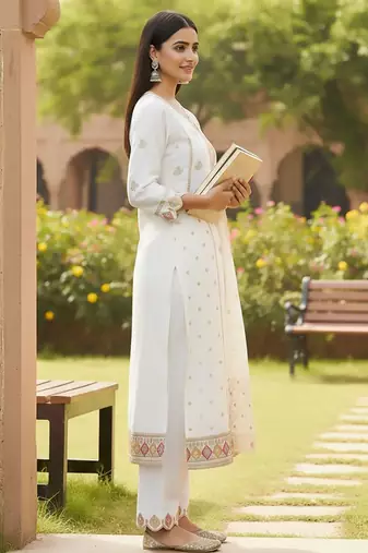 Women Ethnic Motifs Embroidered Regular Thread Work Kurta with Trousers & With Dupatta