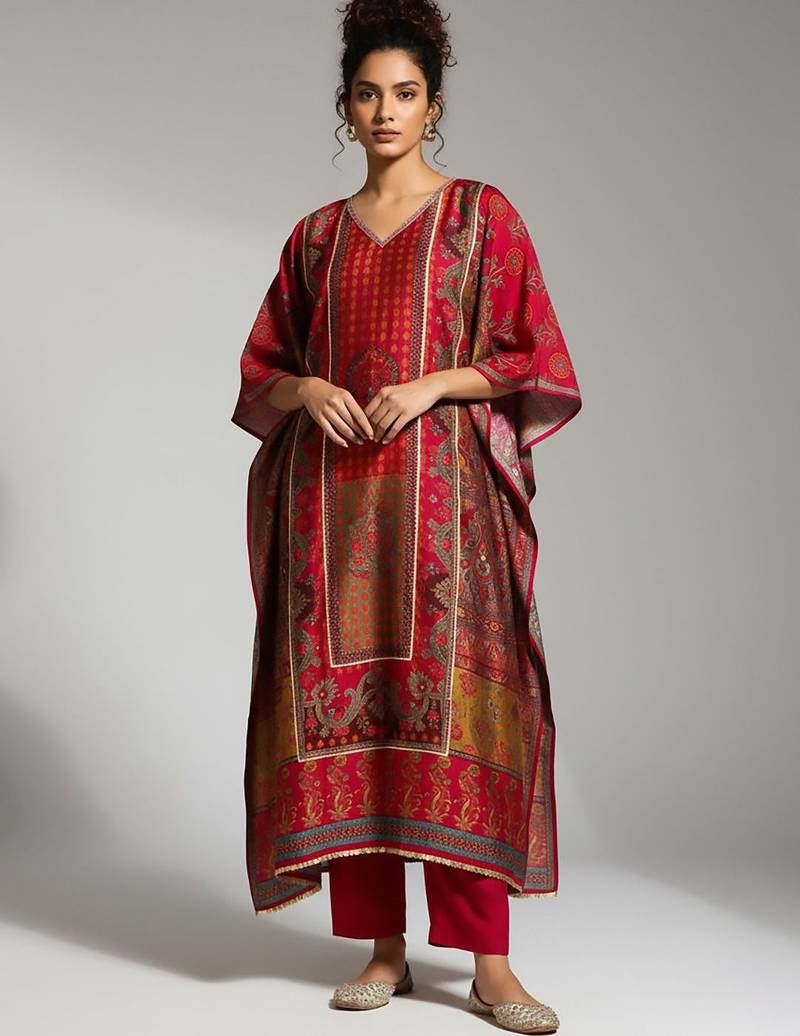 Ethnic Motifs Printed Regular Kaftan Kurta With Trousers