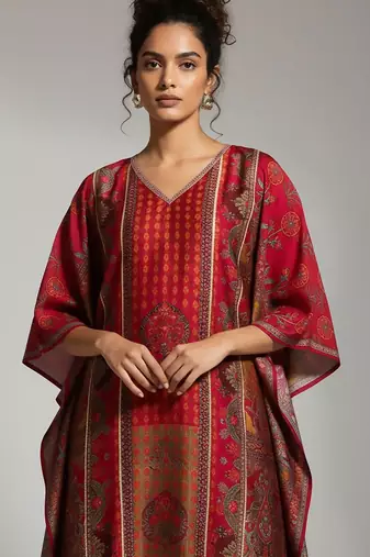 Ethnic Motifs Printed Regular Kaftan Kurta With Trousers