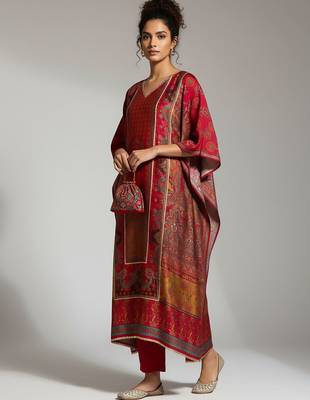 Ethnic Motifs Printed Regular Kaftan Kurta With Trousers 5