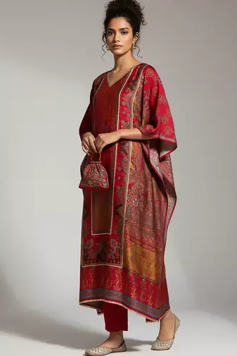 Ethnic Motifs Printed Regular Kaftan Kurta With Trousers