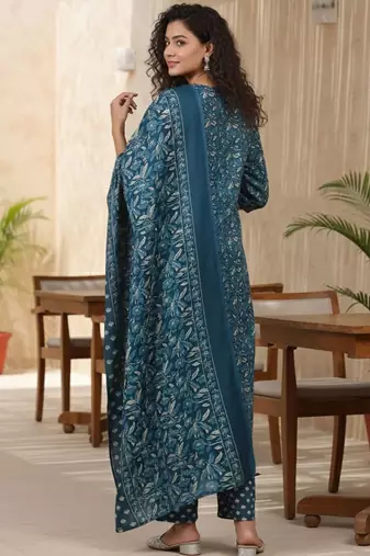 Women Ethnic Motifs Printed Regular Thread Work Pure Cotton Kurta with Trousers & With Dupatta