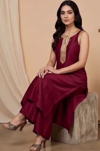 Women Regular Sequinned Kurta with Palazzos & With Dupatta