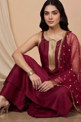 Women Regular Sequinned Kurta with Palazzos & With Dupatta
