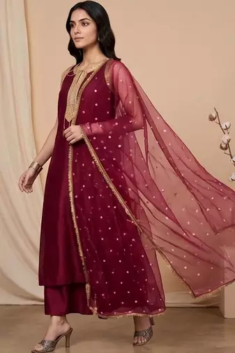 Women Regular Sequinned Kurta with Palazzos & With Dupatta