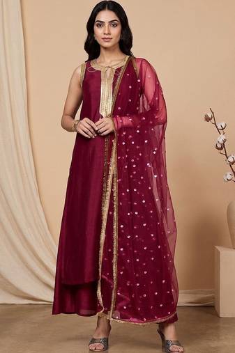Women Regular Sequinned Kurta with Palazzos & With Dupatta