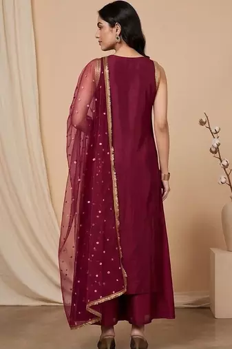 Women Regular Sequinned Kurta with Palazzos & With Dupatta