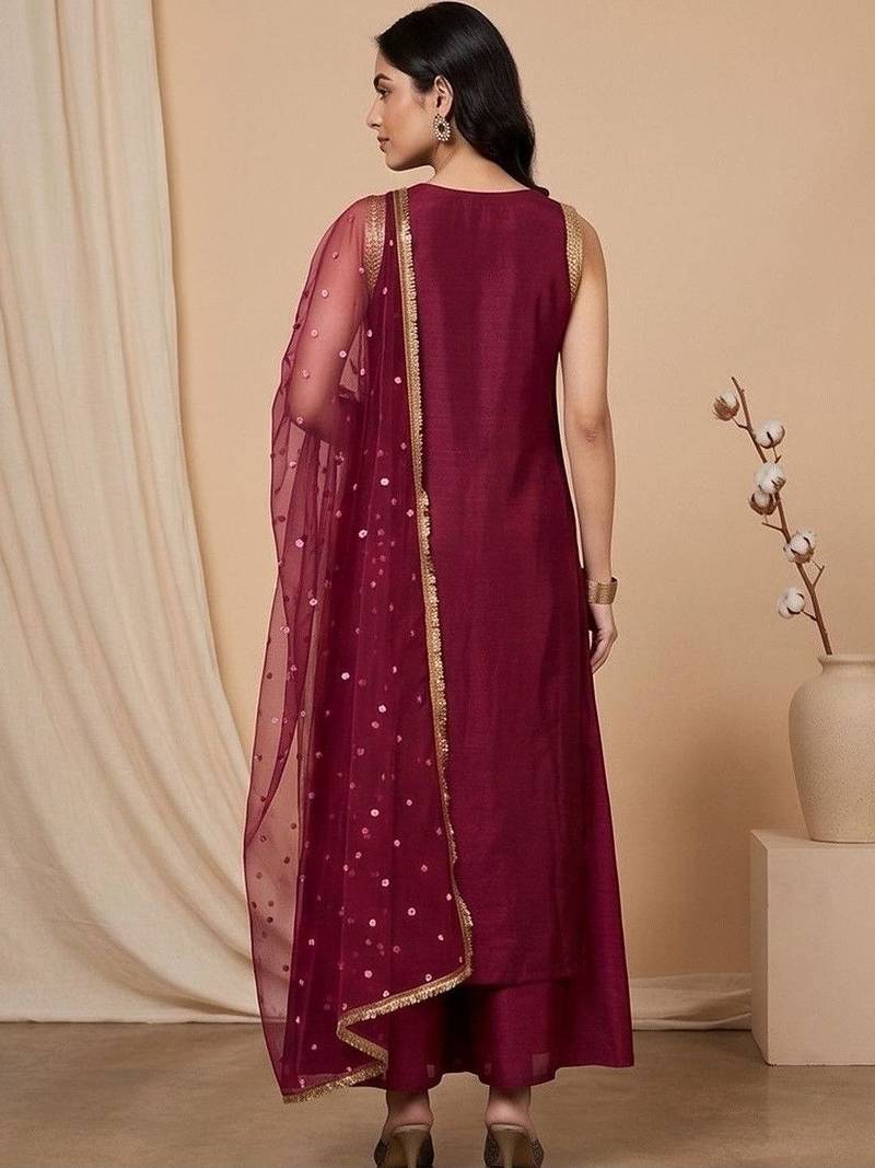 Women Regular Sequinned Kurta with Palazzos & With Dupatta