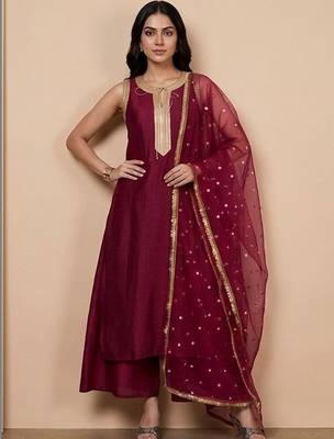 Women Regular Sequinned Kurta with Palazzos & With Dupatta 6
