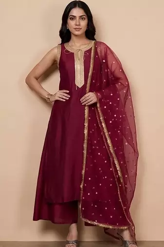Women Regular Sequinned Kurta with Palazzos & With Dupatta