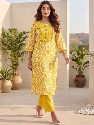 Women Ethnic Motifs Printed Regular Thread Work Kurta with Trousers 1