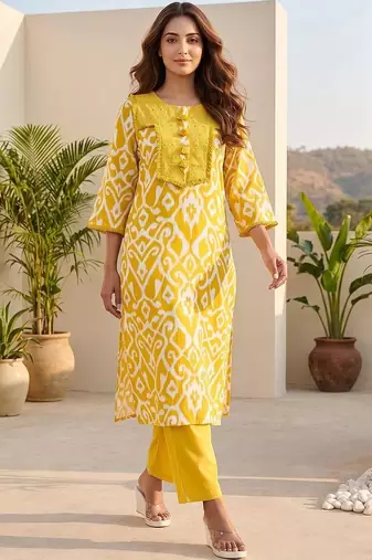 Women Ethnic Motifs Printed Regular Thread Work Kurta with Trousers