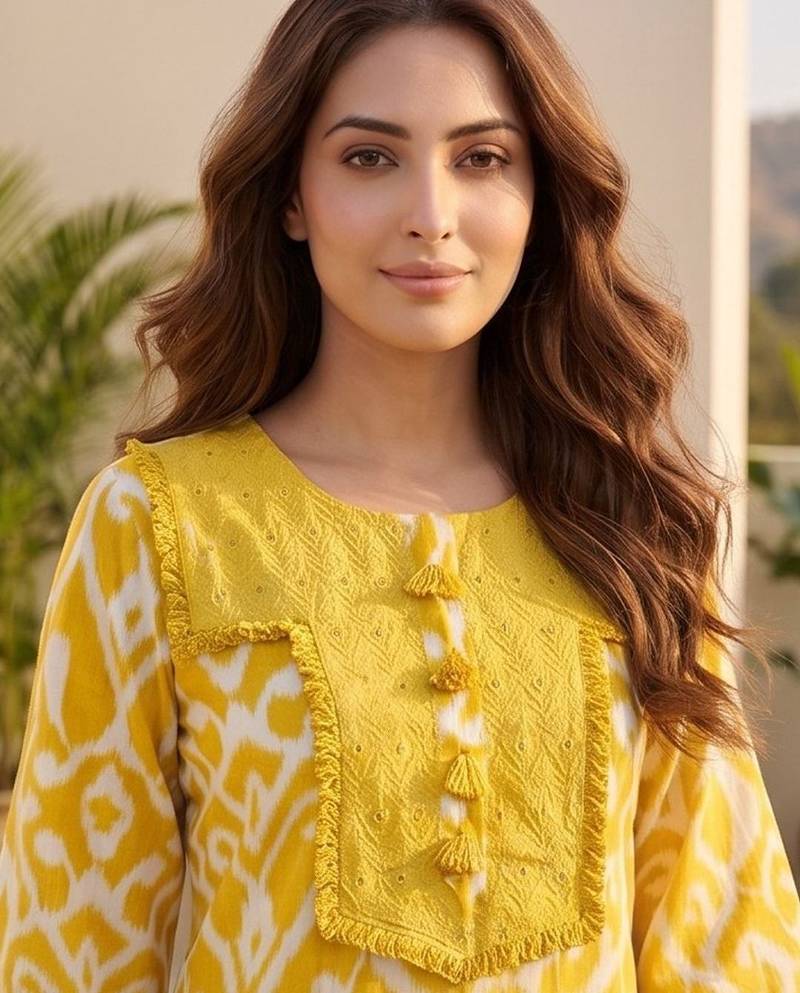 Women Ethnic Motifs Printed Regular Thread Work Kurta with Trousers
