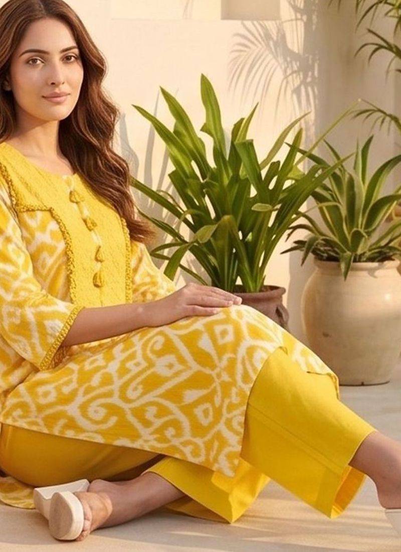 Women Ethnic Motifs Printed Regular Thread Work Kurta with Trousers